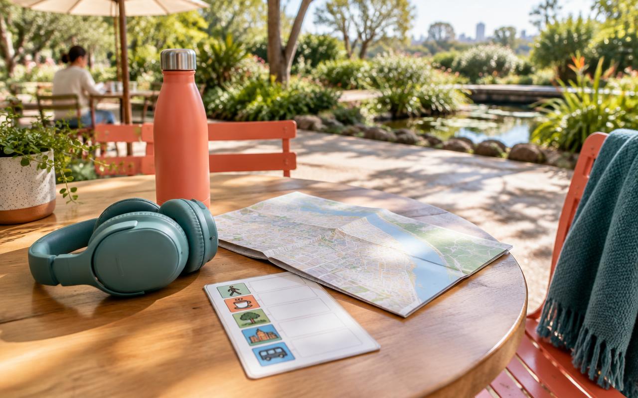 Headphones, a map and a visual schedule ready for a calm day out