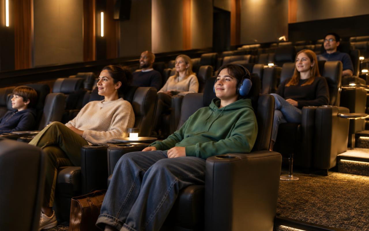 A relaxed cinema session with gentle lighting and room to move